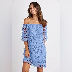 Pretty Garden  Light blue off the shoulder floral lace dress size M